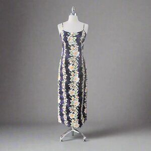 Vintage 90s Purple Hawaiian Maxi Column Dress S